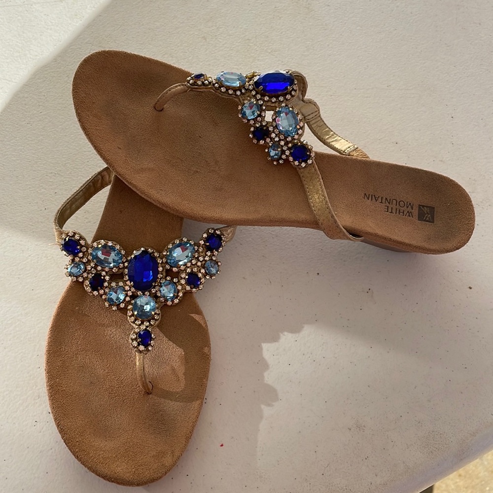 Blue jeweled wedge White Mountain sandal